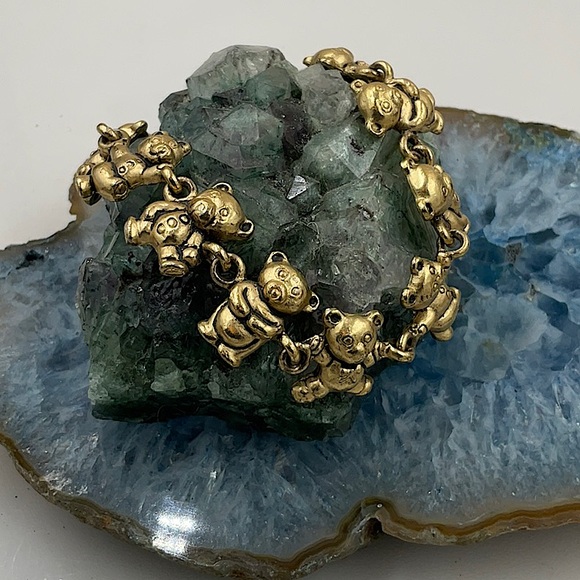 Jewelry - 7 1/2” W/2”Ex. Golden Gold Teddy Bear Charm Bracelet With Lobster Claw Closure